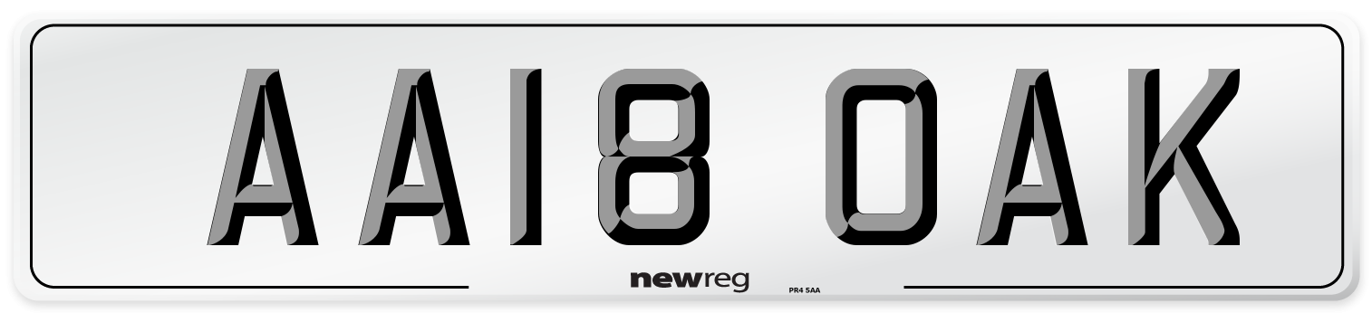 AA18 OAK Number Plate from New Reg